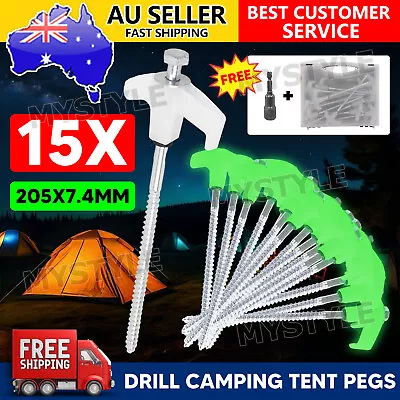 Tent Pegs Puller Heavy Duty Steel Screw Camping With Glow In The Dark Head+Case • $20.95