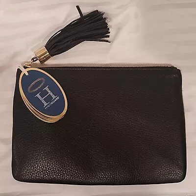 G.I.L.I Haloguard Black Leather  Clutch With Tassel Zipper NEW • $28.50