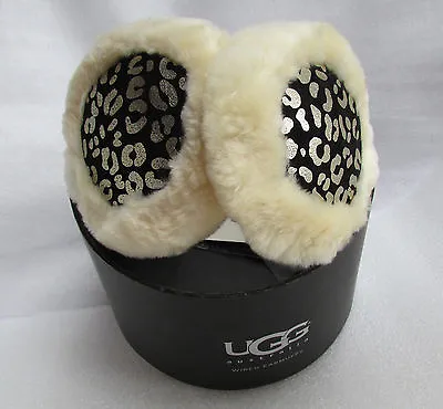 UGG Wired Earmuffs Shearling Black Silver Leopard New • £89.79