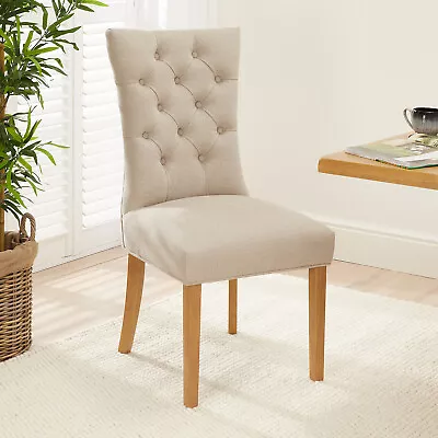 Chester Natural Oatmeal Fabric Dining Chair With Oak Legs - Kitchen Upholstered  • £119