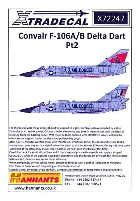 Xtra Decals 1/72 CONVAIR F-106A/B DELTA DART Jet Fighter Part 2 • $13.50