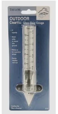 TAYLOR Clear VU Glass Rain Gauge Ground/Post/Tree Mount 5  Capacity 2710N • $8.33
