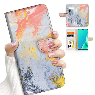 ( For Samsung S7 ) Wallet Flip Case Cover PB23611 Pink Yellow Marble • $12.99