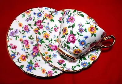 £20 • Buy Vintage REGENCY CHINA Trio FLORAL Teaset CHINTZ Cottagecore GORGEOUS