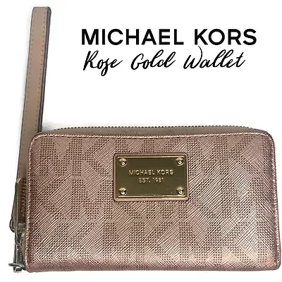 Michael Kors MK Rose Gold Metallic Logo Medium Wallet • $79