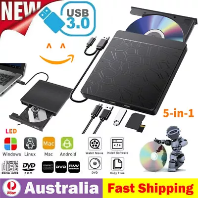 DVD CD RW USB External CD RW Disc Burner Drive Reader Windows 7 10 11 Laptop PC • $27.99