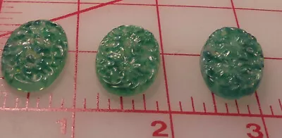 2 Vintage Translucent Jade Green Czech Glass Oval Floral 30x18mm Carved Flower • $6.50