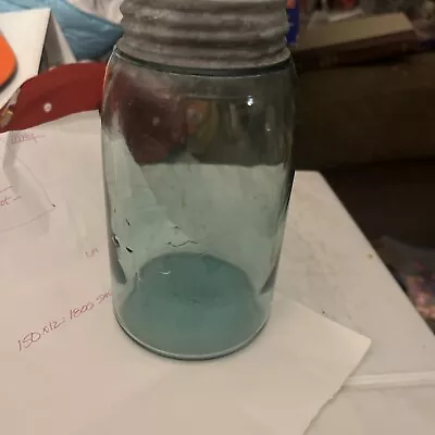 Ball Mason Jar Light Aqua Blue Quart With Lid. • $9