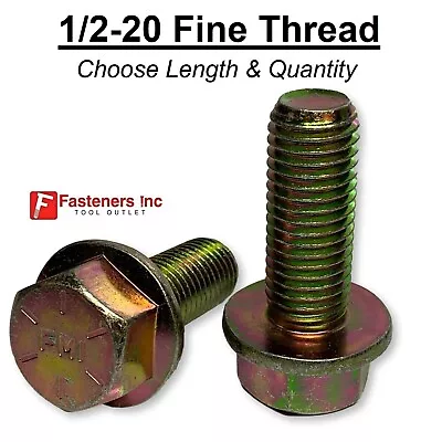 1/2-20 Fine Thread Grade 8 Flange Frame Bolt Yellow Zinc Plated 1/2  Dia. NF • $15.57