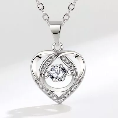 £3.99 • Buy 925 Sterling Silver Crystal Heart Pendant Necklace Women Girls Jewellery Gift
