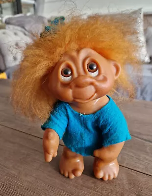 DAM Troll Vintage 1985 Orange Hair Blue Dress Retro Toy Figure  23cm High • £35