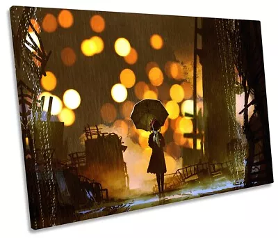 Brown Umbrella City Life Print SINGLE CANVAS WALL ART Picture • $74.99