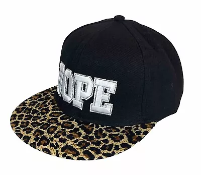 “Dope” Flat Bill Ball Cap Snap Back Adjustable Black & Leopard Print Visor • $14.95