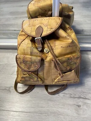 RARE Filasse ALVIERO MARTINI Classe Geo Map Bag Leather Backpack Purse Italy • $165