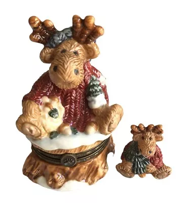 1999 Boyd’s Bears Christmas Moose Trinket Jewelry Treasure Box W/Baby • $19