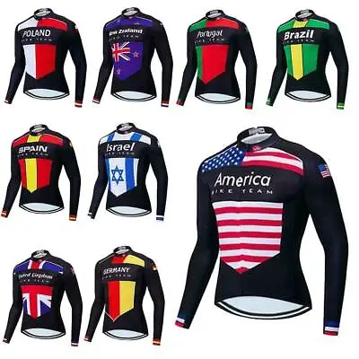 Countries Team Cycling Jersey Long Sleeve Men's Cycle Biking Jersey Shirt S-5XL • $23.49