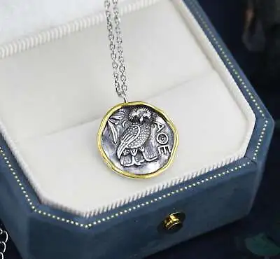 £16.95 • Buy Sterling Silver Owl Of Ancient Greek Coin Necklace,Greek Coin Pendant Necklace, 