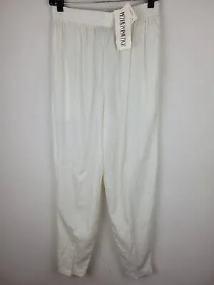 Vintage Pants Womens Medium White Pull On Pockets High Rise Tapered Casual USA • $18.19