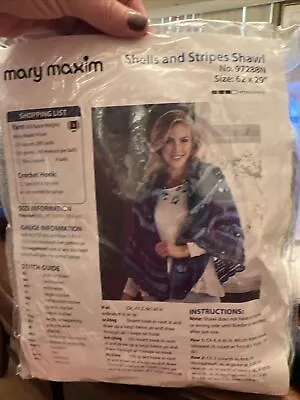 Mary Maxim Shells & Stripes Shawl Crochet Kit 97288N 62x29  4 Prism Yarn + Patrn • $24.99