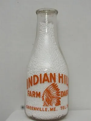 TRPQ Milk Bottle Indian Hill Farm Dairy Greenville ME 1950 INDIAN HEAD DRESS • $29.99