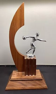 Vintage MCM Woman's Bowling Trophy Wood & Metal • $18