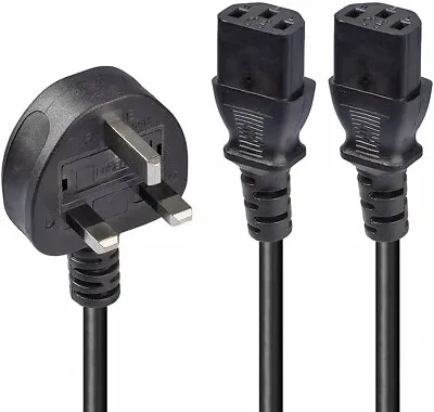 Lindy 2.5m UK 3 Pin Plug To 2 X IEC C13 Splitter Extension Cable Black • £10.99