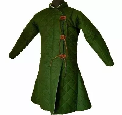 New Medieval Gambeson Thick Padded Green Cotton Costume SCA LARP • £53.99