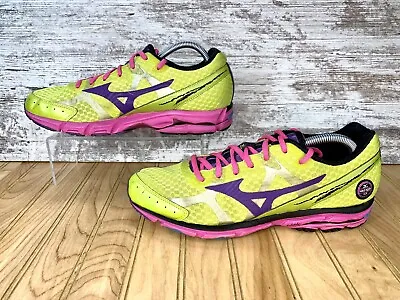 Mizuno Wave Rider 17 Athletic Running Shoes Yellow Pink Purple Womens Size 11 • $26.99