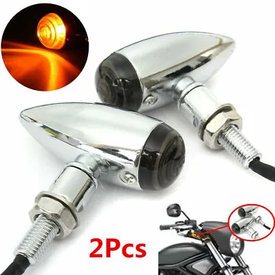 Motorcycle Chrome Smoke Bullet Amber Turn Signals Indicator Tail Lights Custom • $17.49