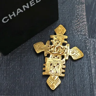 CHANEL Gold Plated CC Logos Cross Vintage Pin Brooch #492c Rise-on • $419.25