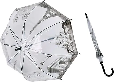 1 X  Clear Transparent Printed Umbrella Windproof Rainproof Travel Umbrella • £11.99