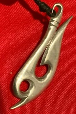 Maori Tribal Fishing Hook Tribal Silver Color Pewter New Charm Necklace Pendant  • $4.99