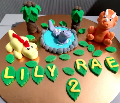 Handmade Wholly Edible 3 Cute Dinosaurs  Cake Topper Set • £16.95