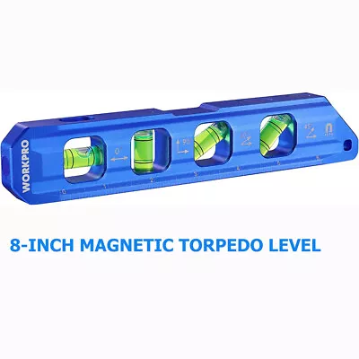 WORKPRO 8inch Magnetic Torpedo Level 4 Bubble Vials 0°/90°/45°/30° Measurements • $15.09