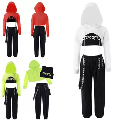 Girls Hip Hop Clothes Set Street Dance Outfits Hoodie Crop Tank Tops Cargo Pants • £24.07