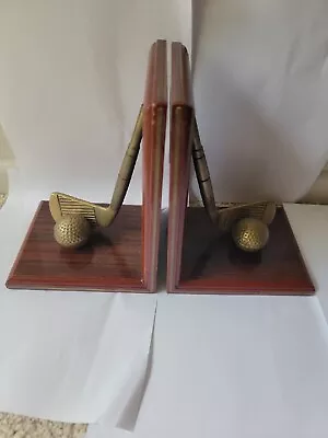  Golf Bookends Mahogany  Brass Golf Balls • $17