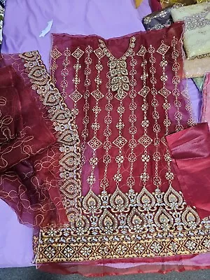 Unstiched  Pakistani Suit Very Beautiful Dress Tissue Organza Fabric 5 Piece  • £25