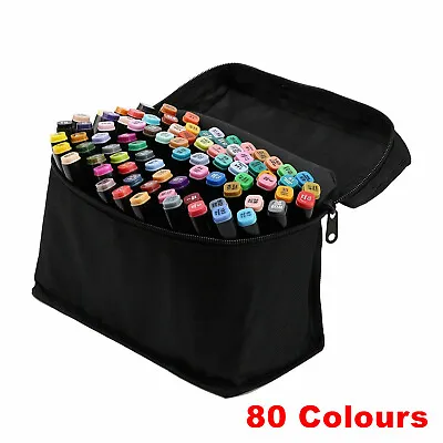 80 Colors Touch Oily Alcohol Twin Tips Art Markers Pen Fine Broad Color Kid Pens • £10.99