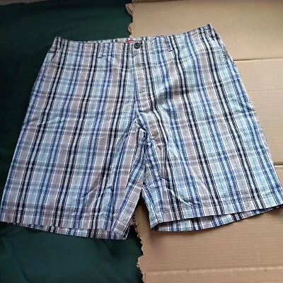 Izod Mens 38 (Actual 39x10.5) Blue Plaid 100% Cotton Bermuda Shorts • $7.50