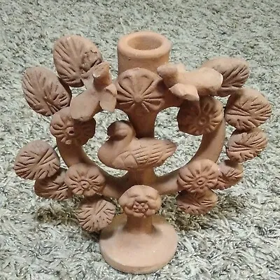 Vtg Mexican Folk Art Pottery Tree Of LIFE  Birds Flowers Sculpture Unpainted • $39