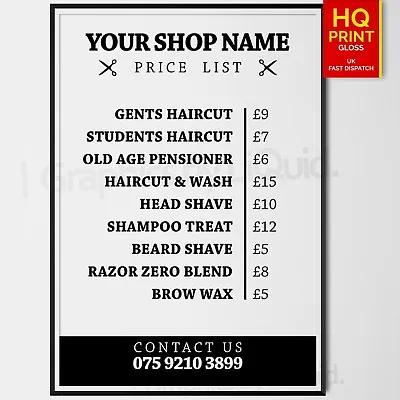 Barber Shop Price List Poster BARBER PRICE SIGN ADVERTISEMENT A4 A3 A2 A1 A0 • $58.06