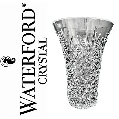 WATERFORD Crystal 10” Tall Diamond-Cut Flared Vase  SIGNED - PERFECT! • $285