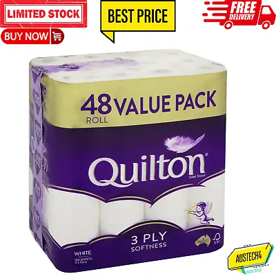 $45.49 • Buy 48x Quilton Toilet Paper Tissue Rolls 3-Ply 180 Sheets - Free Postage Best Price