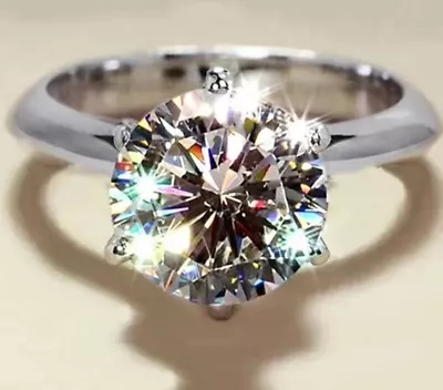 2 Carat Moissanite Solitaire Ring Color D VVS1 Platinum-Plated 925 Sterling • $55.20