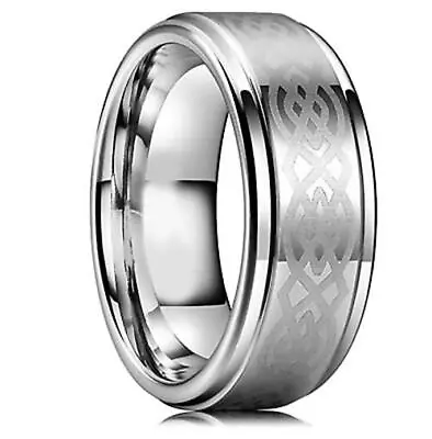 8MM Men's Silver Celtic Engraved Loyal Knot Tungsten Carbide Wedding Band Ring  • $38.40