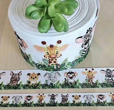 7/8 1.5 & 3  (1 YD) Woodland Animal Ribbon Elephant Giraffe Rhino Lion Monkey • $2.55