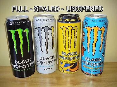 RARE! BLACK MONSTER ENERGY DRINK FROM RUSSIA - SET OF FULL 449mL CANS • $79.95