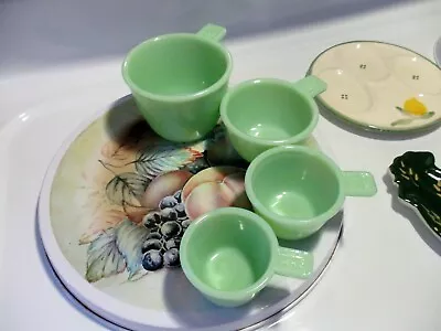 Jadeite Green Glass 4 Piece Measuring Cups In Excellent Condition • $48