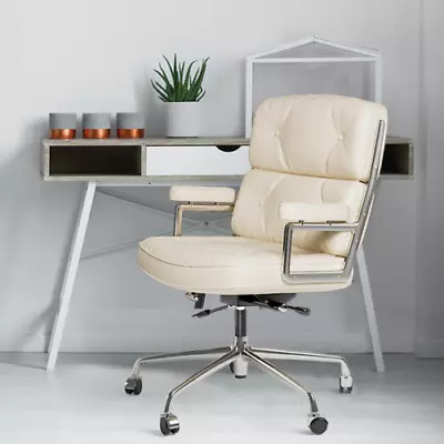 Mid-Century Lobby Chair Adjustable Office Chair Real Leather Executive Seat NEW • £339