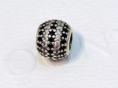 $35 • Buy Authentic Pandora Black CZ Striped Pave Ball Charm 791172 Retired